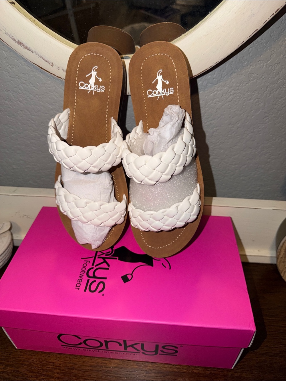 Corkys White Braided Double-Strap Slide Sandals size 8